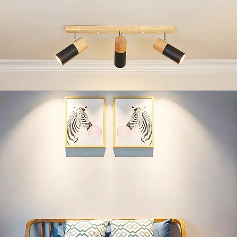 Wood ceiling light rotatable decorate spotlight indoor lighting for living room study foyer entryance cloakroom bedroom