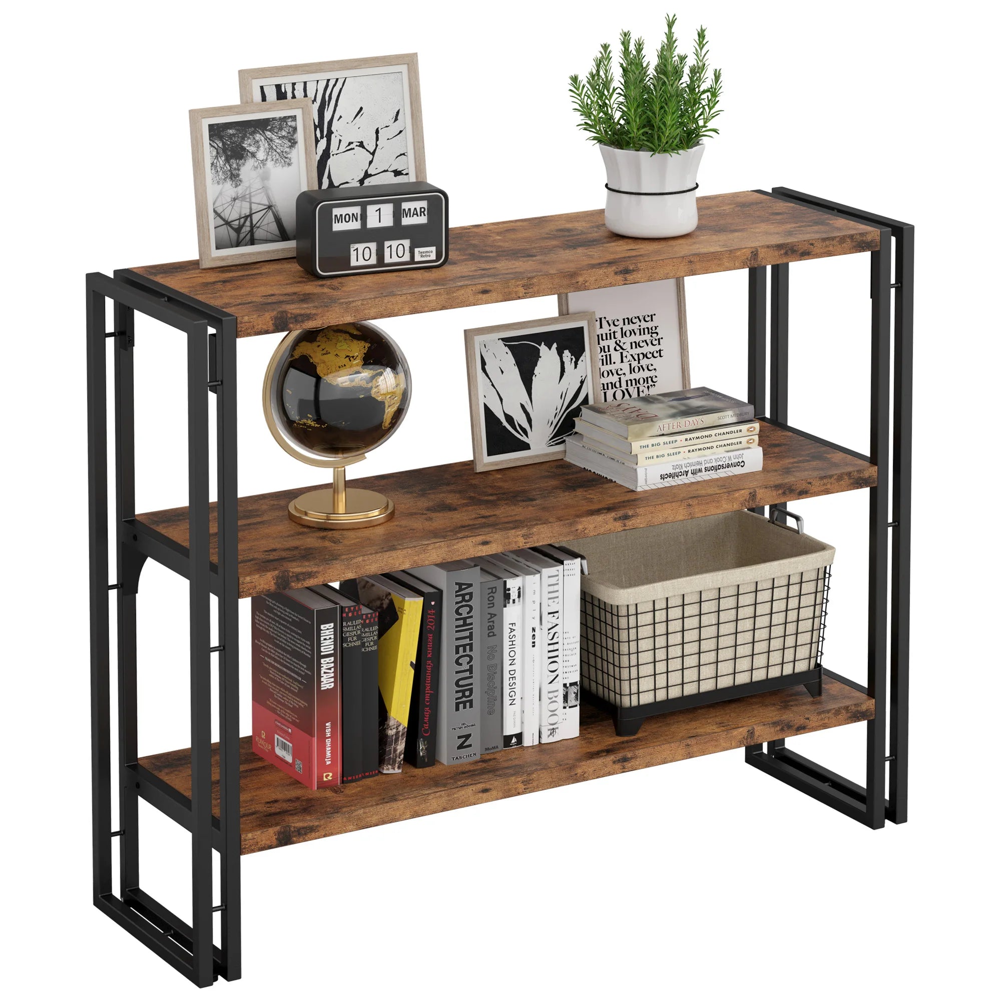 Ironck bookshelf industrial 3 shelf bookcase wood storage with metal frame for living room vintage brown - united states