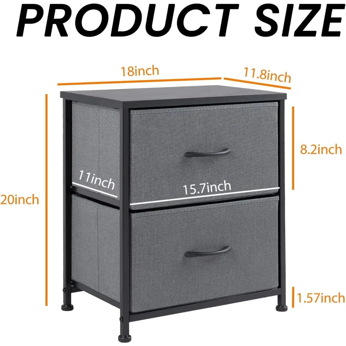 Nightstand with 2 storage drawers,small bed side furniture wooden top fabric cabinet kids night stand - united states