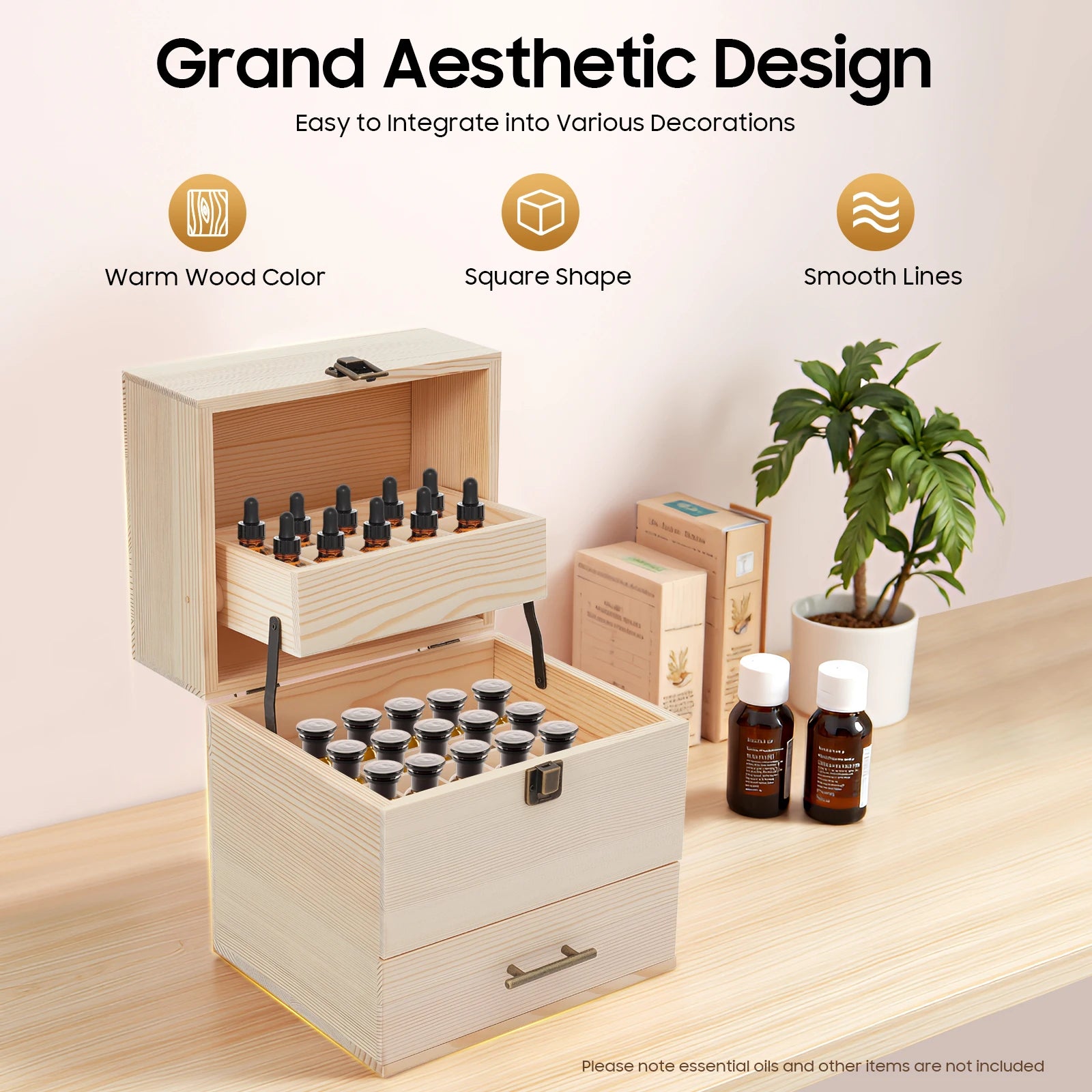 3-tier 59 slots wooden essential oil storage box organizer for 10ml/15ml bottles nail polish cosmetics - khaki / united