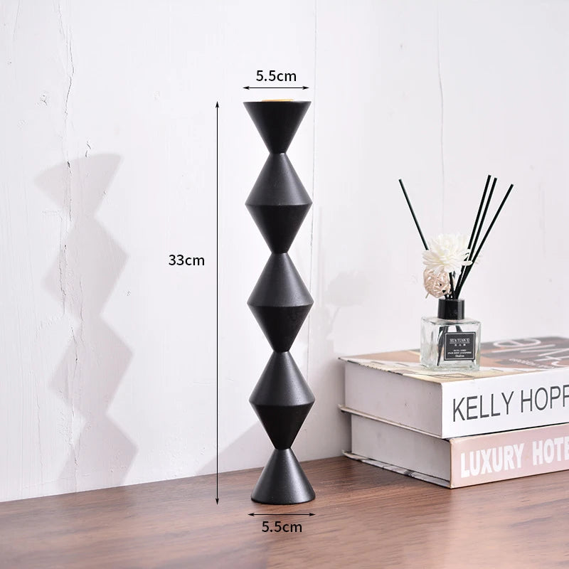 Wood candle stand retro candlestick,home creative art decoration wedding table romantic decorative props - black l
