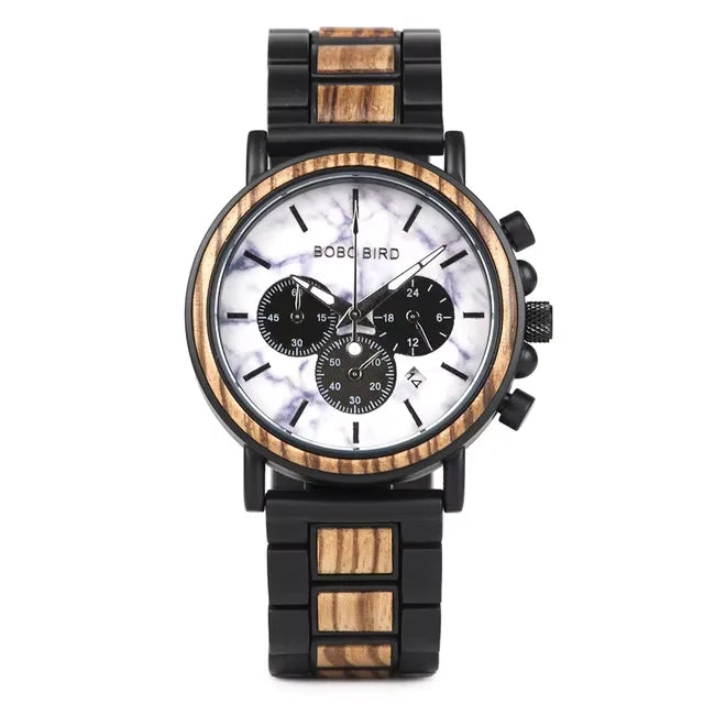 Bobo bird wooden watch men’s quartz wristwatch military chronograph top fashion waterproof clcok great gift box reloj