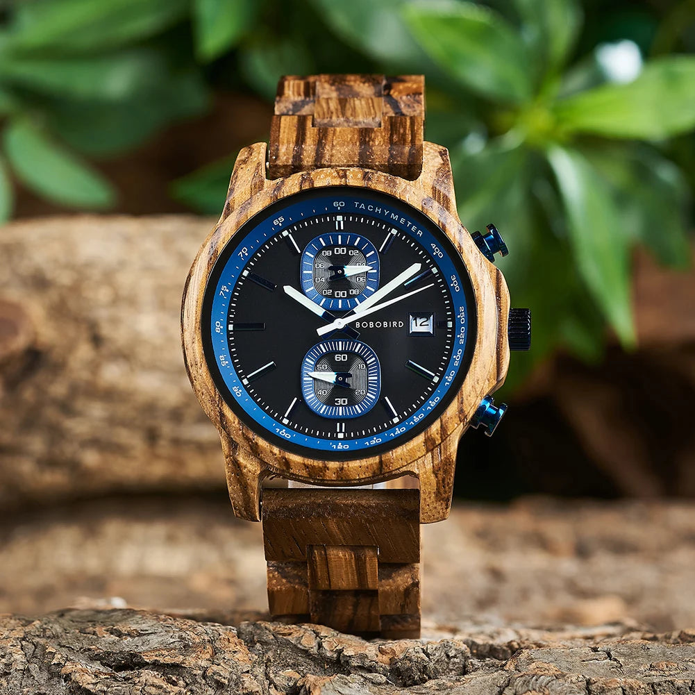 Bobo bird wood watch men luxury timepieces chronograph auto date male quartz wristwatches great gift for custom