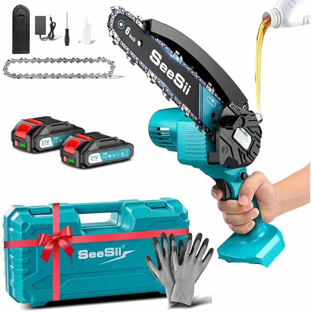 Seesii 6’’cordless mini chainsaw 15.2cm electric saw rechargeable woodworking garden pruning for makita 18v battery pin