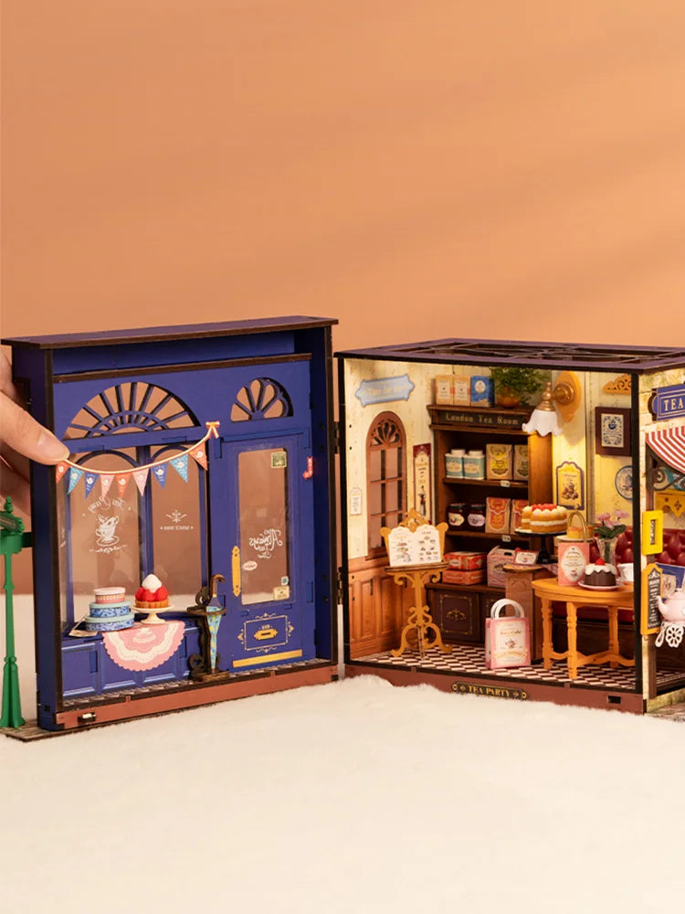 Robotime rolife diy miniature leisure time tea room dollhouse 3d wooden puzzle toys precolored wood home decor for women