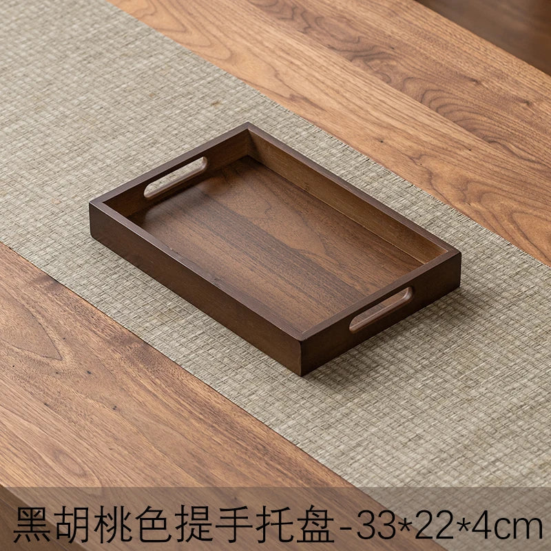 Large size rectangular bamboo wood tea tray display plate walnut color set cup storage handle home use japanese sle