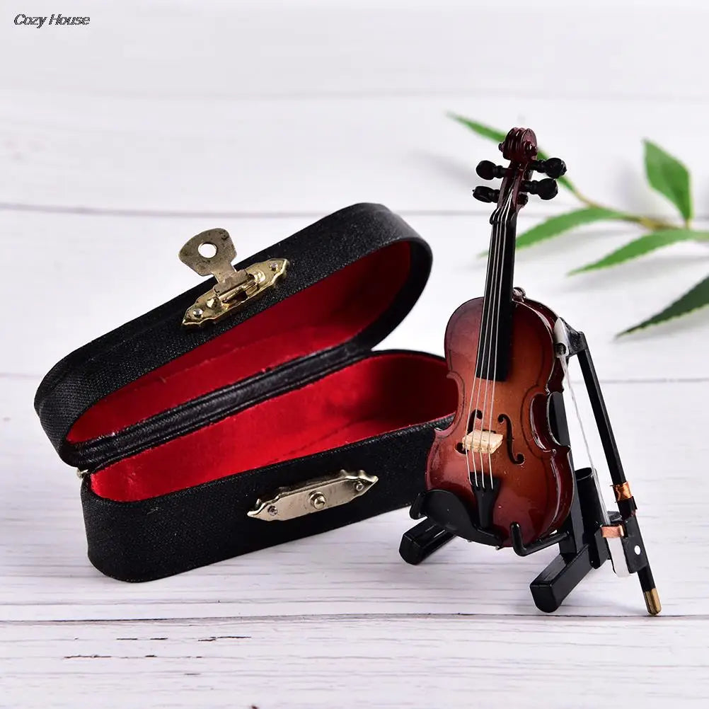 8cm collection decorative ornaments model decoration gifts with support miniature musical instruments mini violin wooden