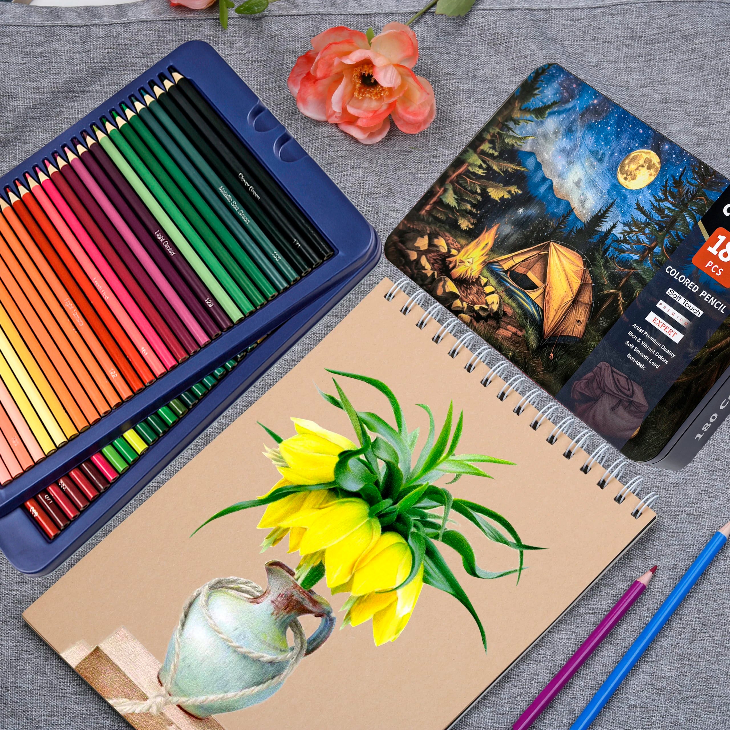 180 colored pencils soft core professional numbered art drawing for sketching shading blending crafting,tin case