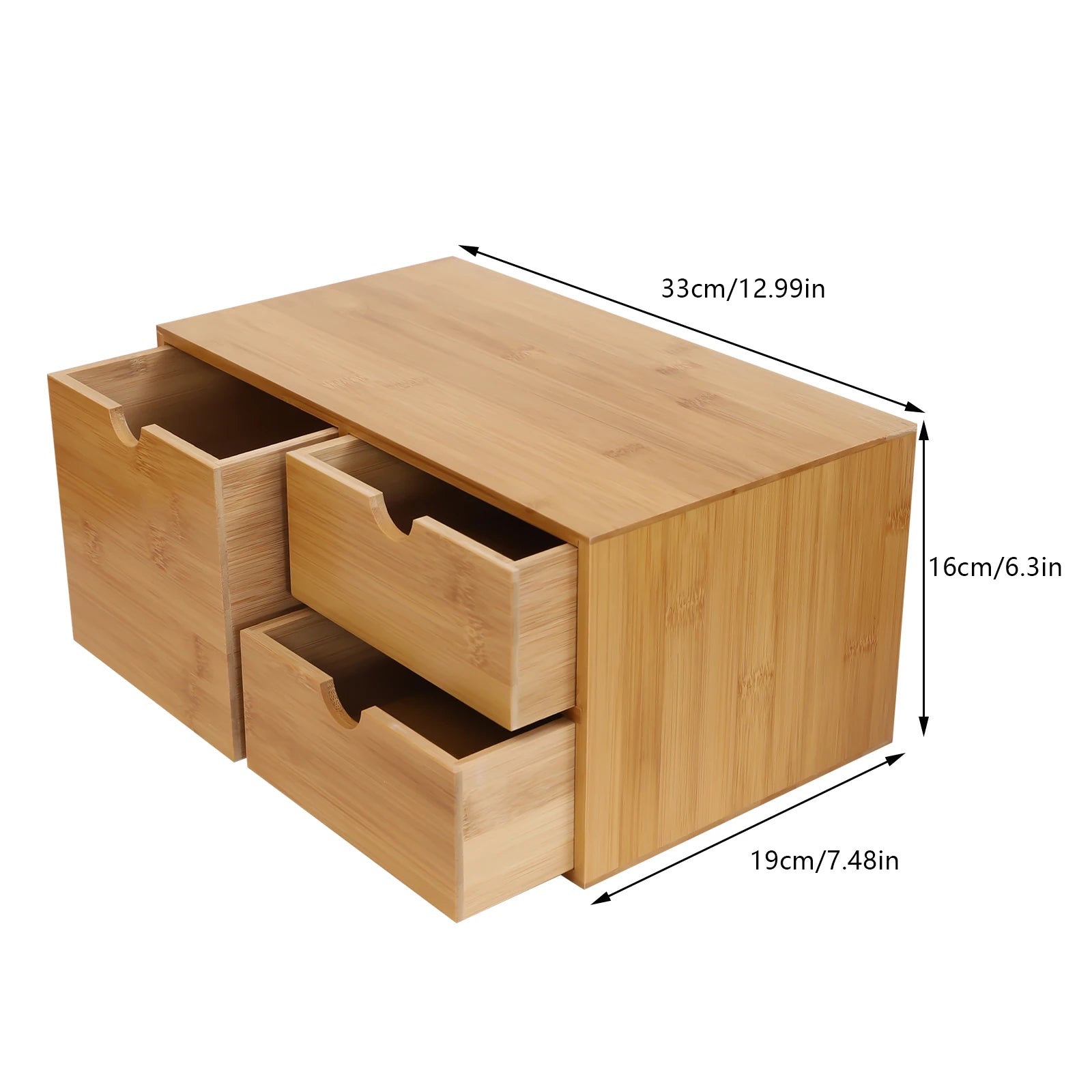 Bamboo desktop organizer office home drawer box tabletop storage with 3 drawers (one left two right) - united states