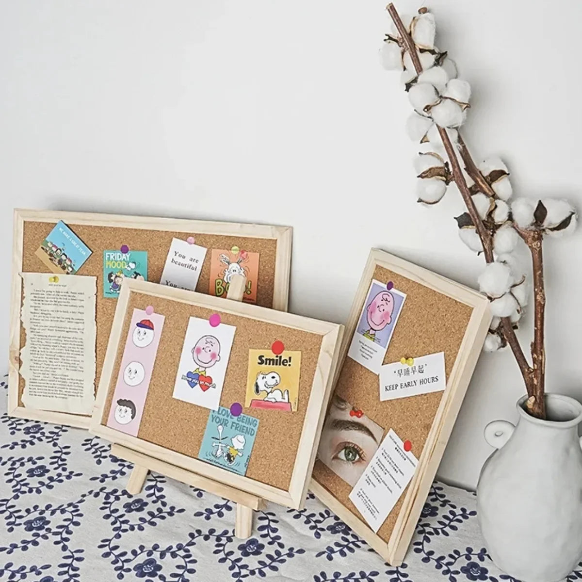 Vintage cork board decoration wall hang message boards wooden letter pins background photo plate home decor