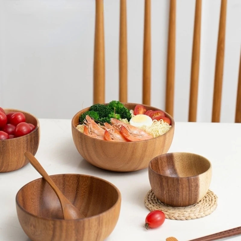 Household solid wood bowl japanese acacia salad mixing wooden basin kneading tableware ramen