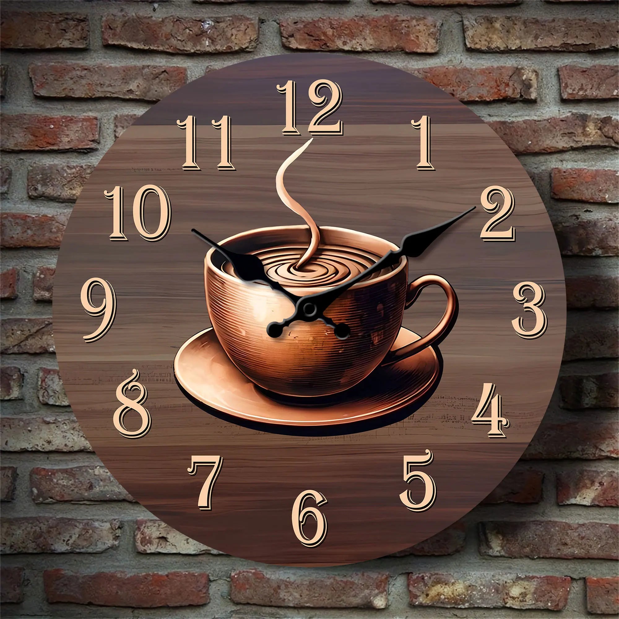 1pc golden coffee theme wooden wall clock round silent suitable for decorating living room bedroom dining kitche