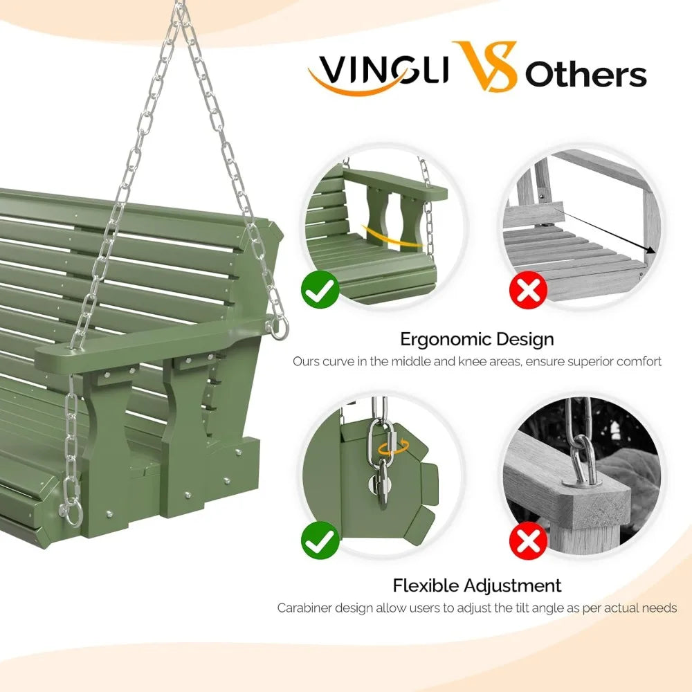 Heavy-duty wooden porch swing bench for outdoor courtyard and garden 880lbs capacity with hanging chains - united