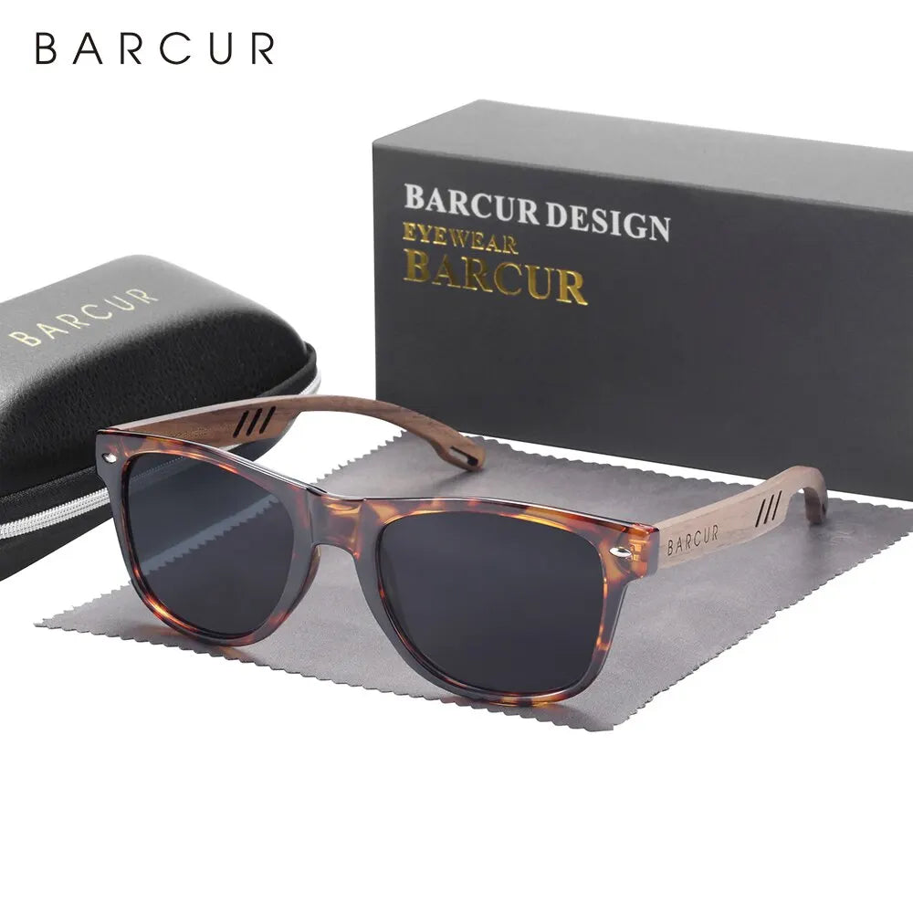 Barcur design wood sun glasses man natural walnut sunglasses women eyeglasses polarizing uv protection eyewear
