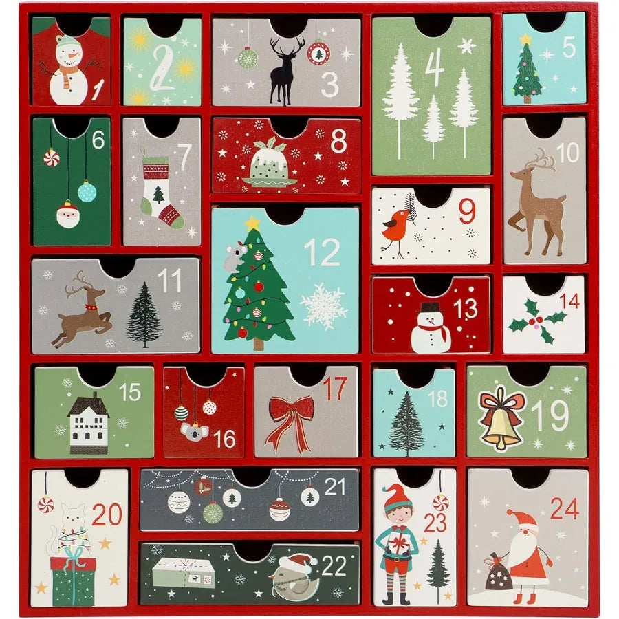 Wooden christmas advent calendar with 24 drawers countdown to refillable for holiday decor fes - united states