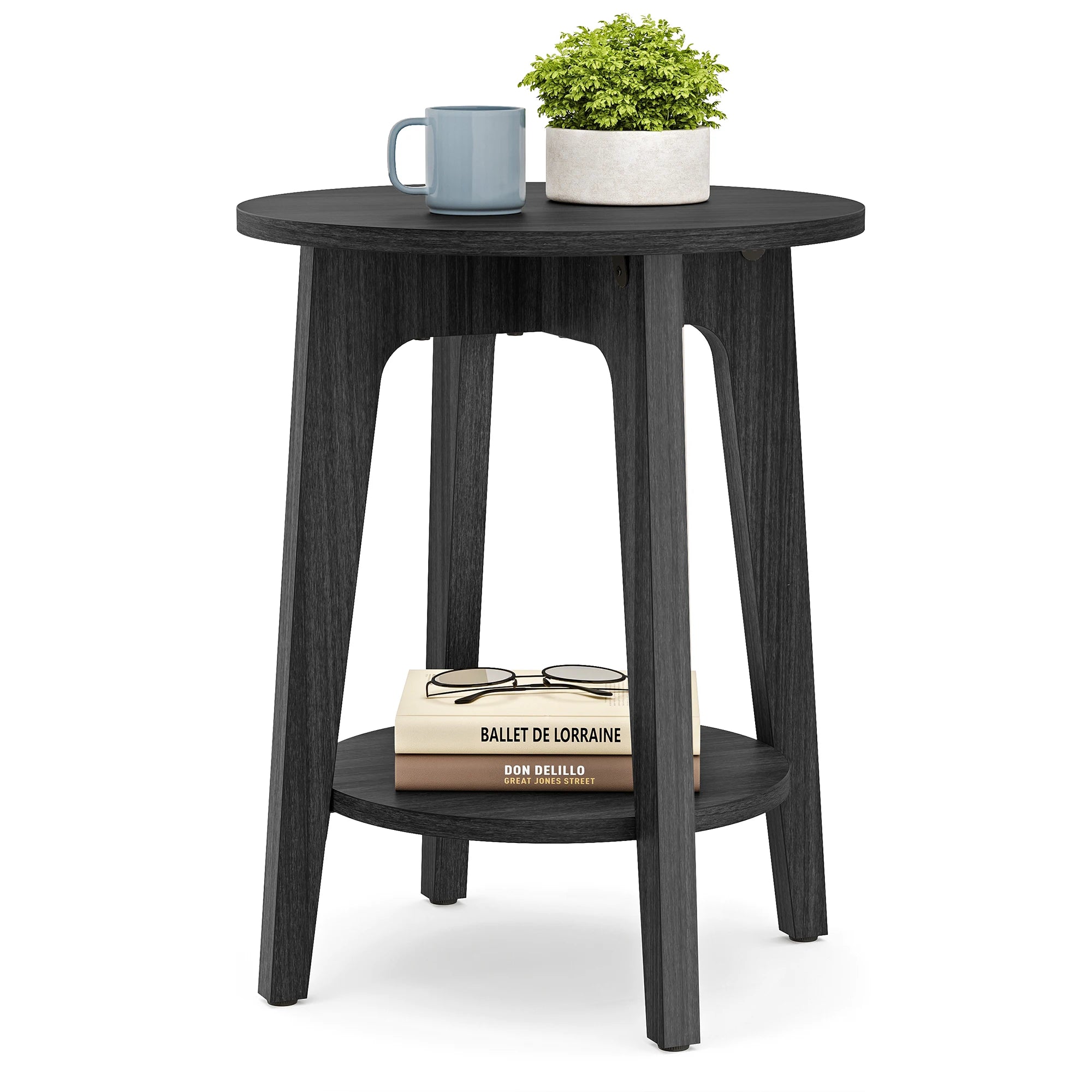 Vasagle side table small round end with lower shelf nightstand for spaces living room bedroom - charcoal gray / united