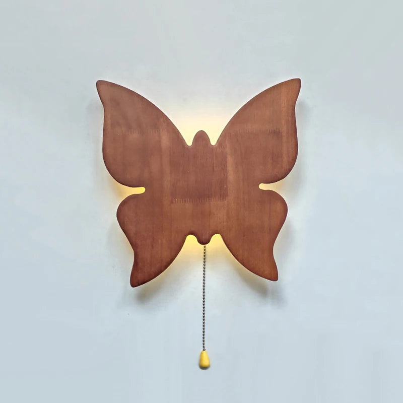 Retro butterfly wall lamps with pull cord switch cloud balloon moon wooden sconces battery charge wireless light