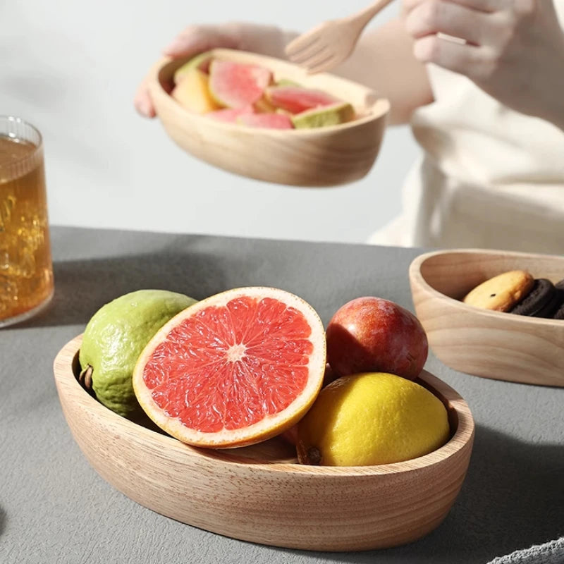 Japanese boat-shaped wooden bowl salad fruit dessert large tableware natural material thickened anti-scald