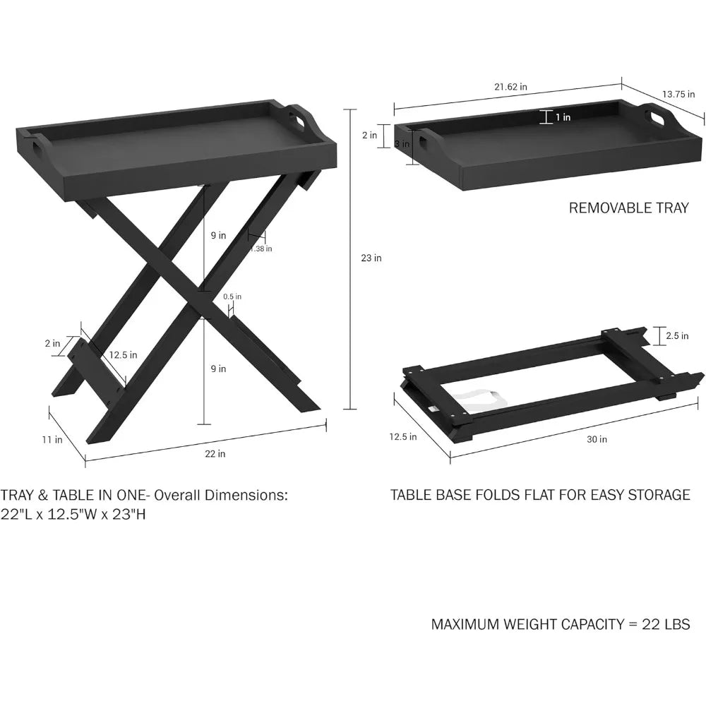 Modern folding tv tray table - sleek side with detachable for serving styling or dining - portable end furniture