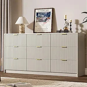 Black dresser for bedroom 9 drawer double modern chest of drawers living room entryway and closet 63’’ l - beige