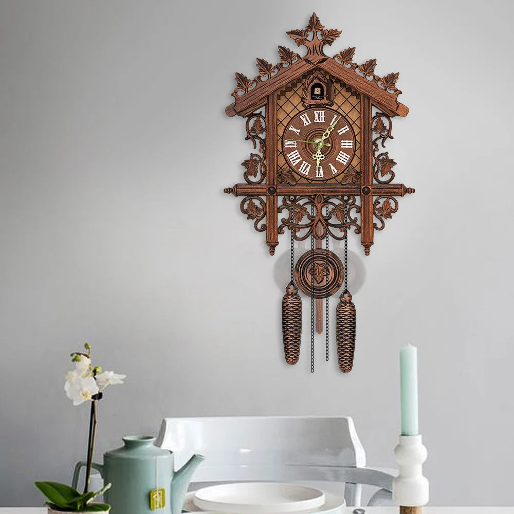 Vintage cuckoo clock tree house swing wall with roman numbers - handcrafted mdf wooden home decor for bedroom office