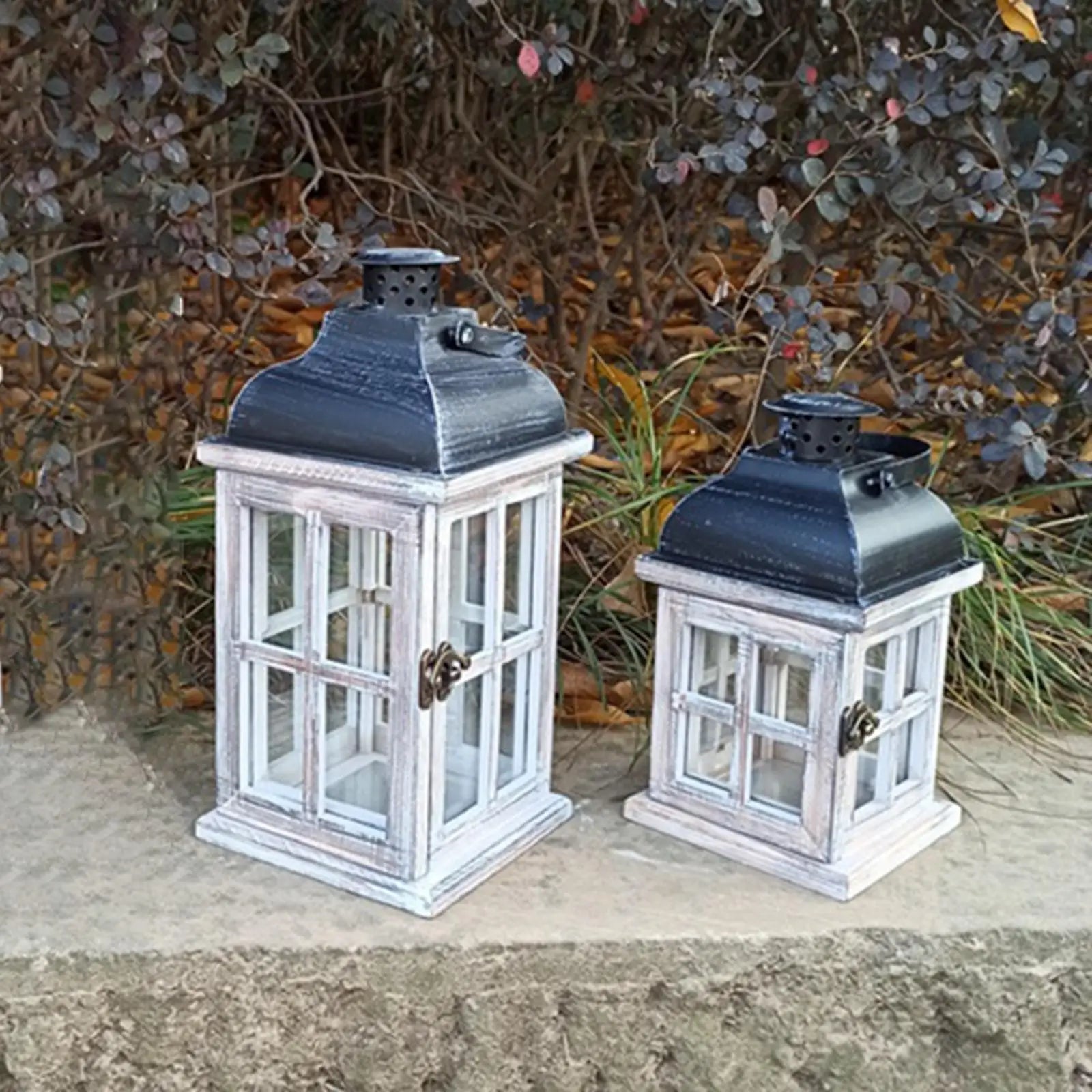 Traditional wooden lanterns candle holder wedding centerpiece white wind lantern - 28x13x13cm