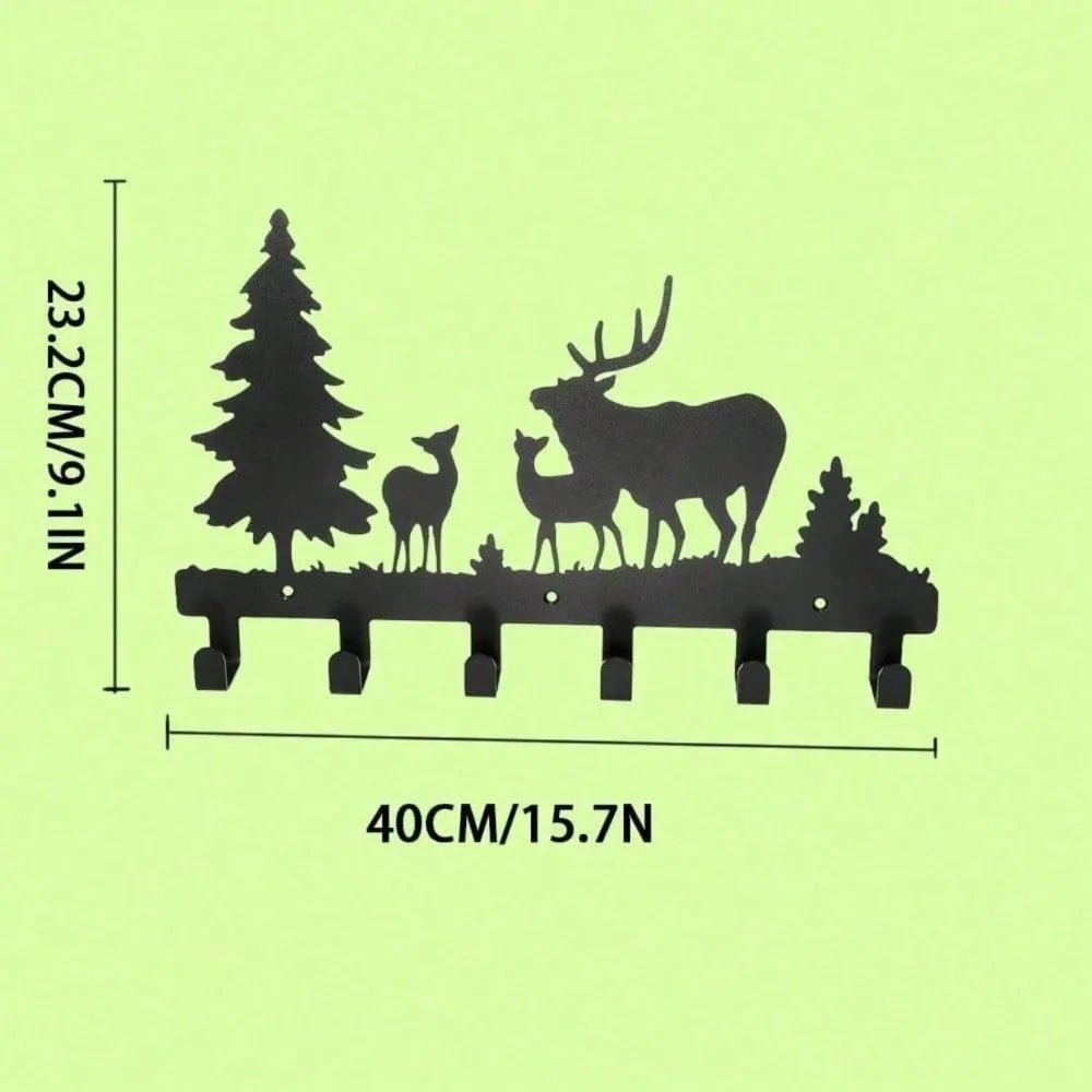 Rustic wooden coat rack with bear & deer hooks - wall mounted tree branch design for towels jackets | farmhouse