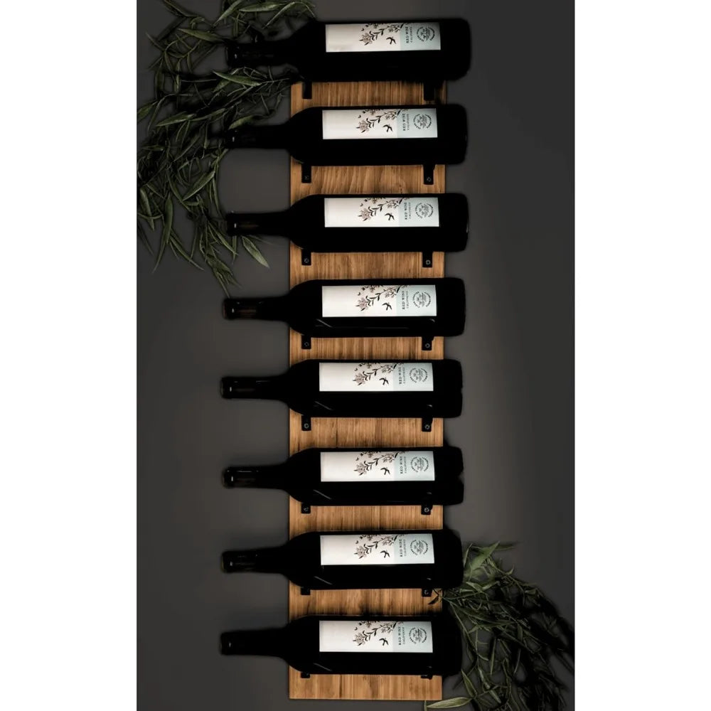 Wine rack wall mounted | wooden with 8 bottle storage and matte black brackets | rustic finis - united states / multi