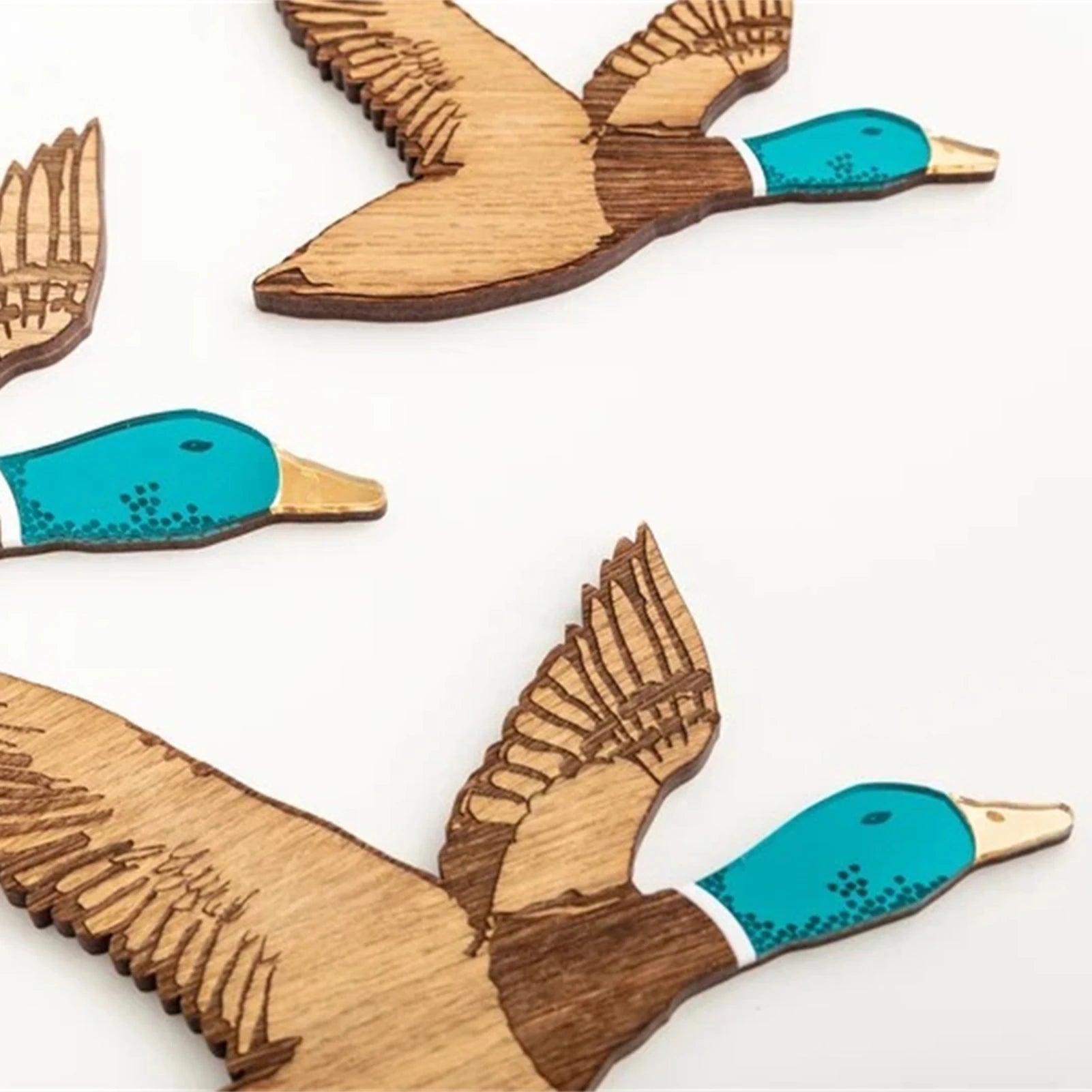 3pcs flying ducks wood wall decor flat wooden art 1950s retro home decoration self-adhesive crafts living room