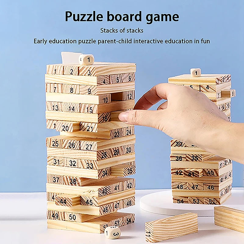 Solid wood puzzle stacked high stack tower drawing block children’s parent-child interactive board game - stacking