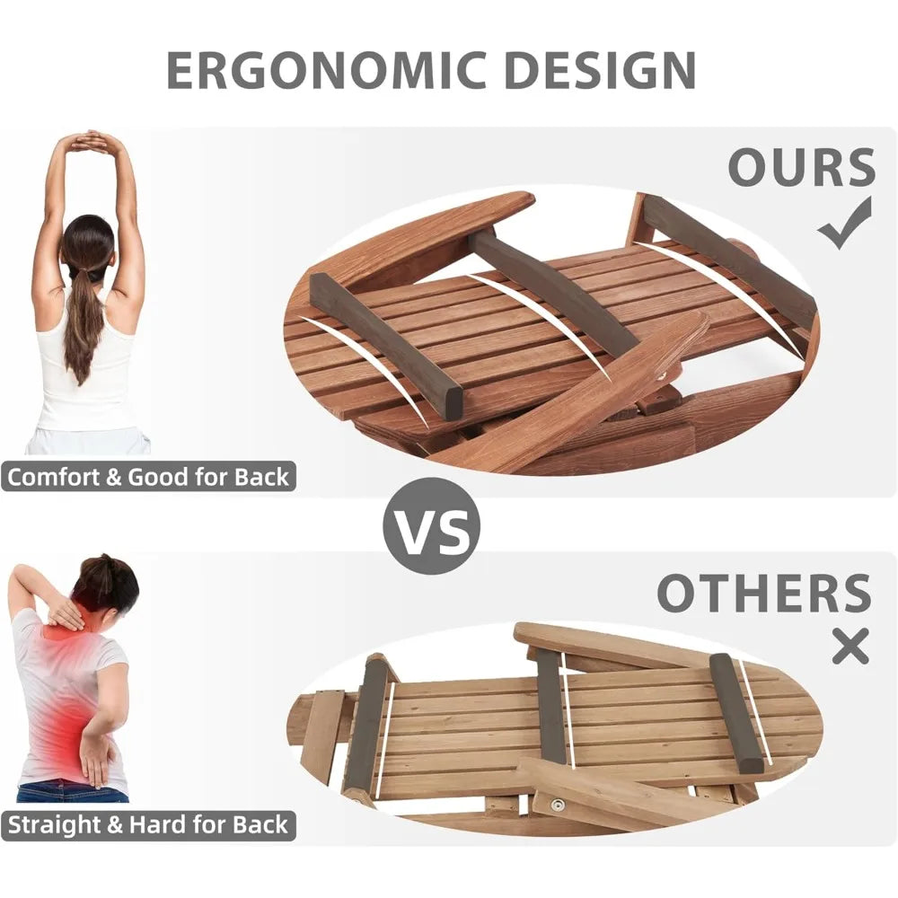 Outdoor wooden folding adirondack chair set of 2 with pre-assembled backrest wood patio for garden backyard porch