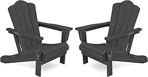Kingyes 2-piece folding adirondack chair set - durable hdpe patio chairs with wooden texture for outdoor use - united