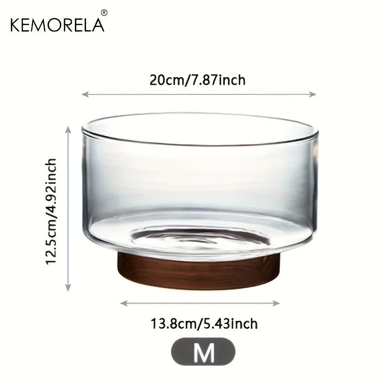 Glass fruit bowl creative large salad wood base snacks popcorn nuts storage bowls home christmas snack container - m