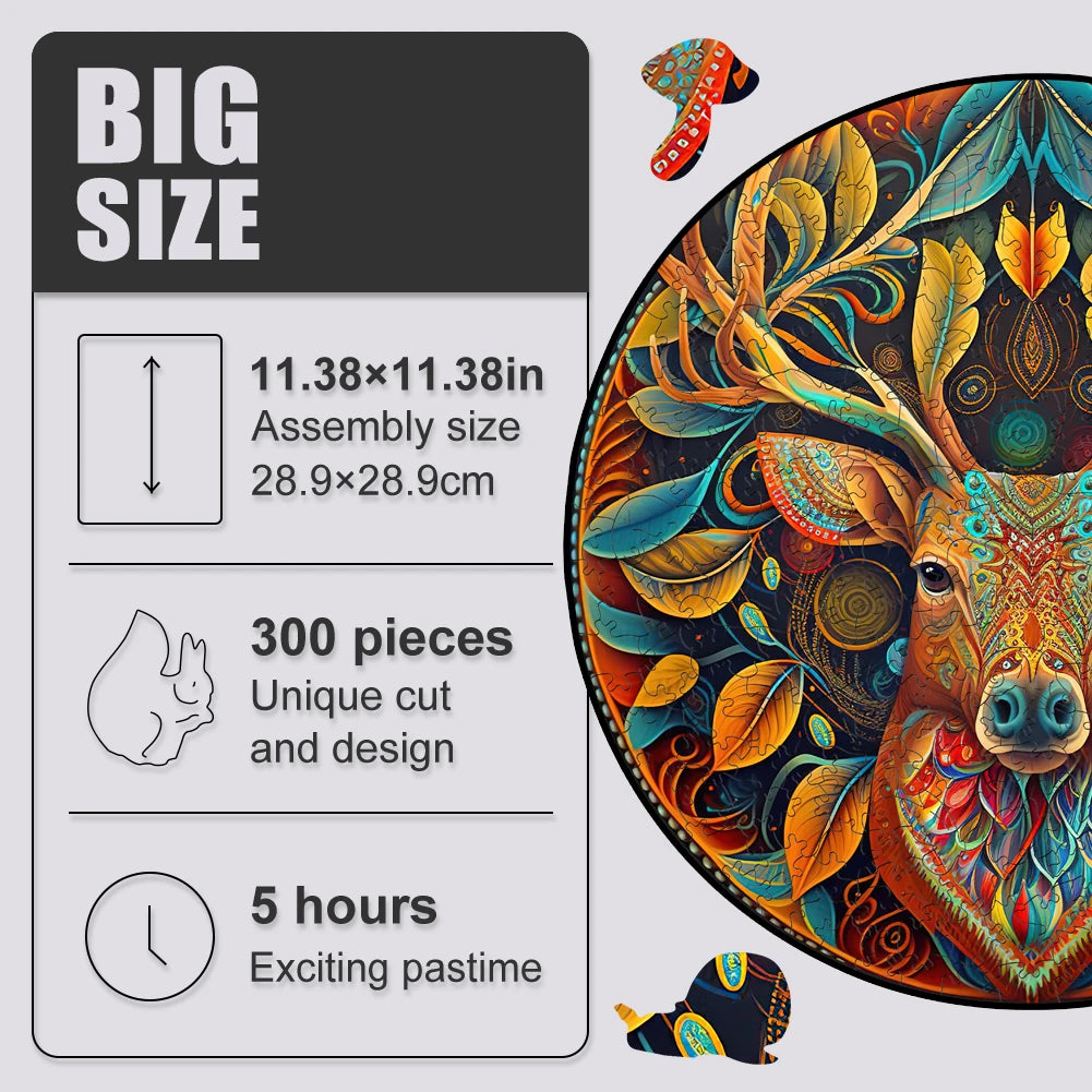 Wooden puzzle for adults reindeer puzzles round shape animal wood fun challenging deer gifts children guest