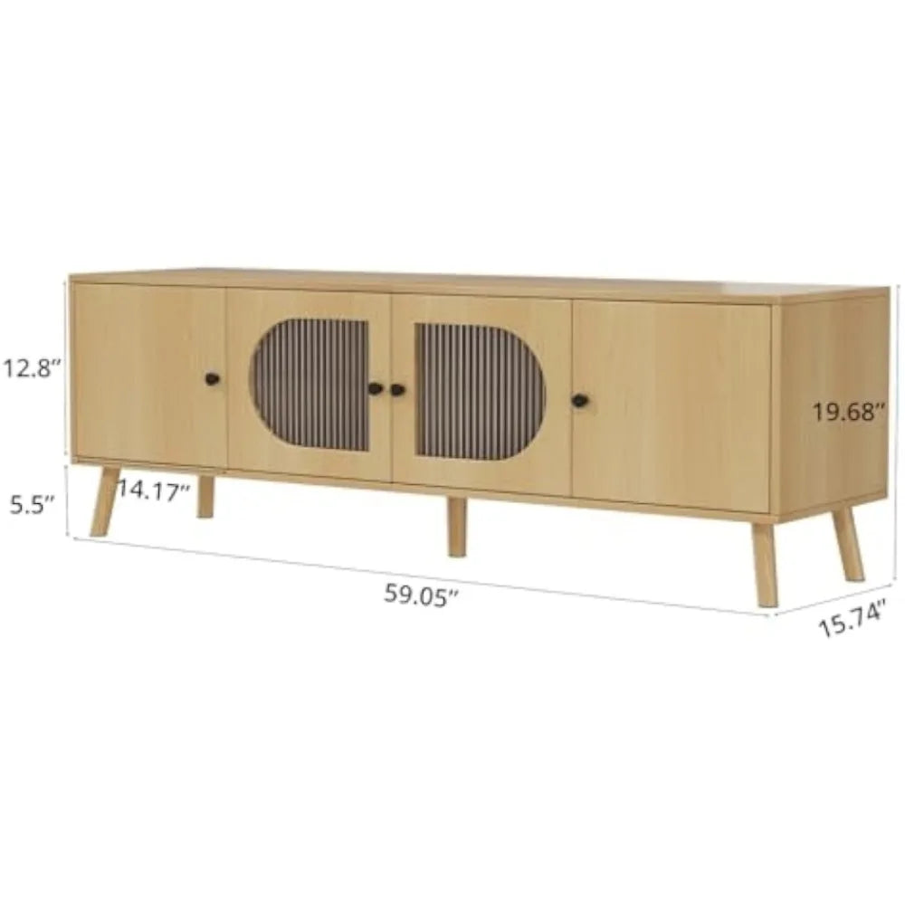 Tv stand for 55/60/65 inches wood media cabinet with glass doors entertainment center storage living room bed - united