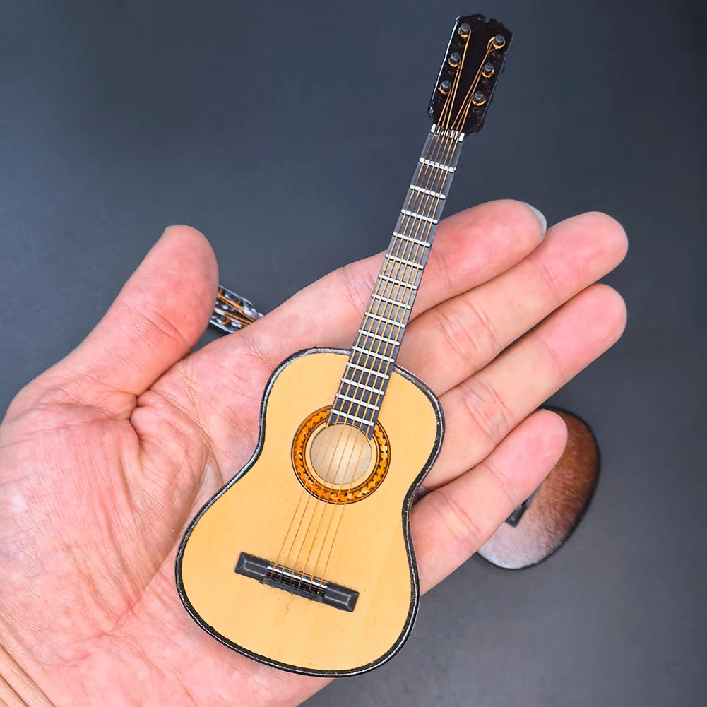 Wooden miniature guitar with support decorative ornament musical instrument replica for home decor display
