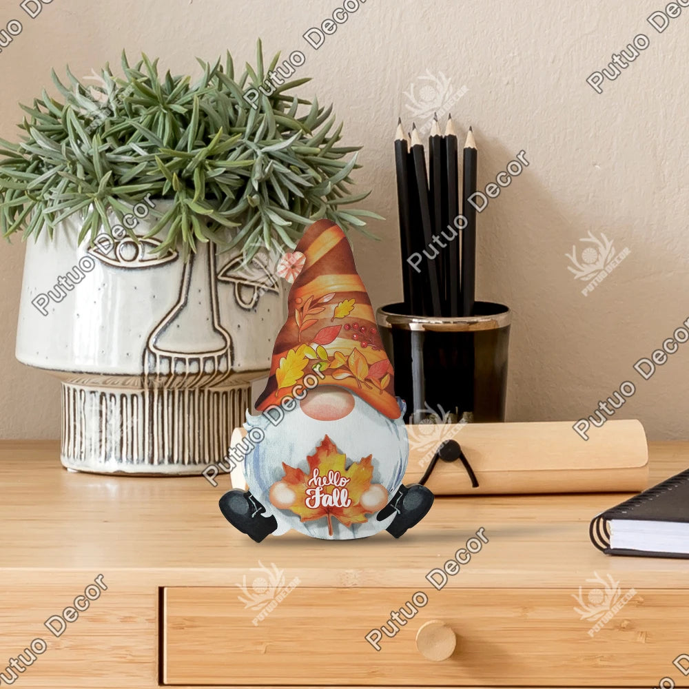 Putuo decor 1pc gnome shaped interchangeable wooden table with 12 sets of changeable velcro icons,gifts for christmas