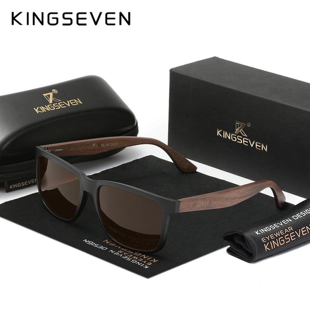 Kingseven black walnut wood sunglasses man polarized high quality rectangle glasses woman uv400 eyewear accessory