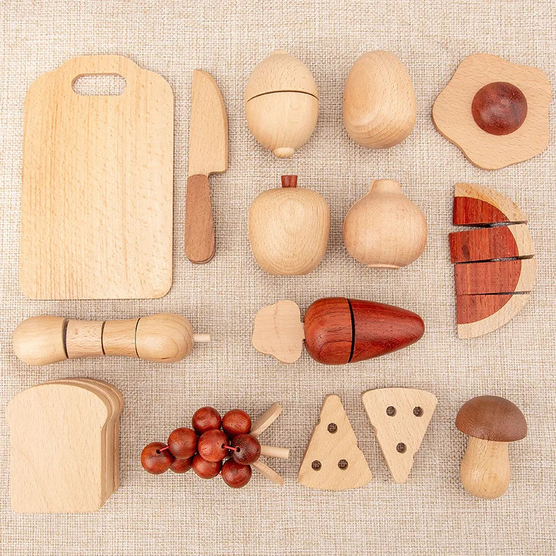 Natural wood fruits and vegetables cook play house simulation color toy preschool kitchenware cognitive wooden kids