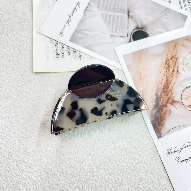 1pc elegant vintage french hair clip two-tone with wood grain & marbled design perfect for casual daily dressing cute