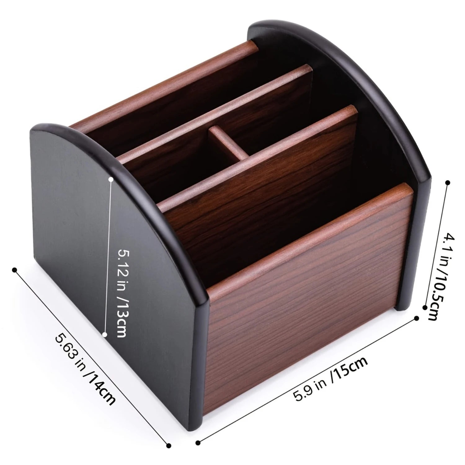 Wooden desk control holder caddy with 4 compartments organizer for table