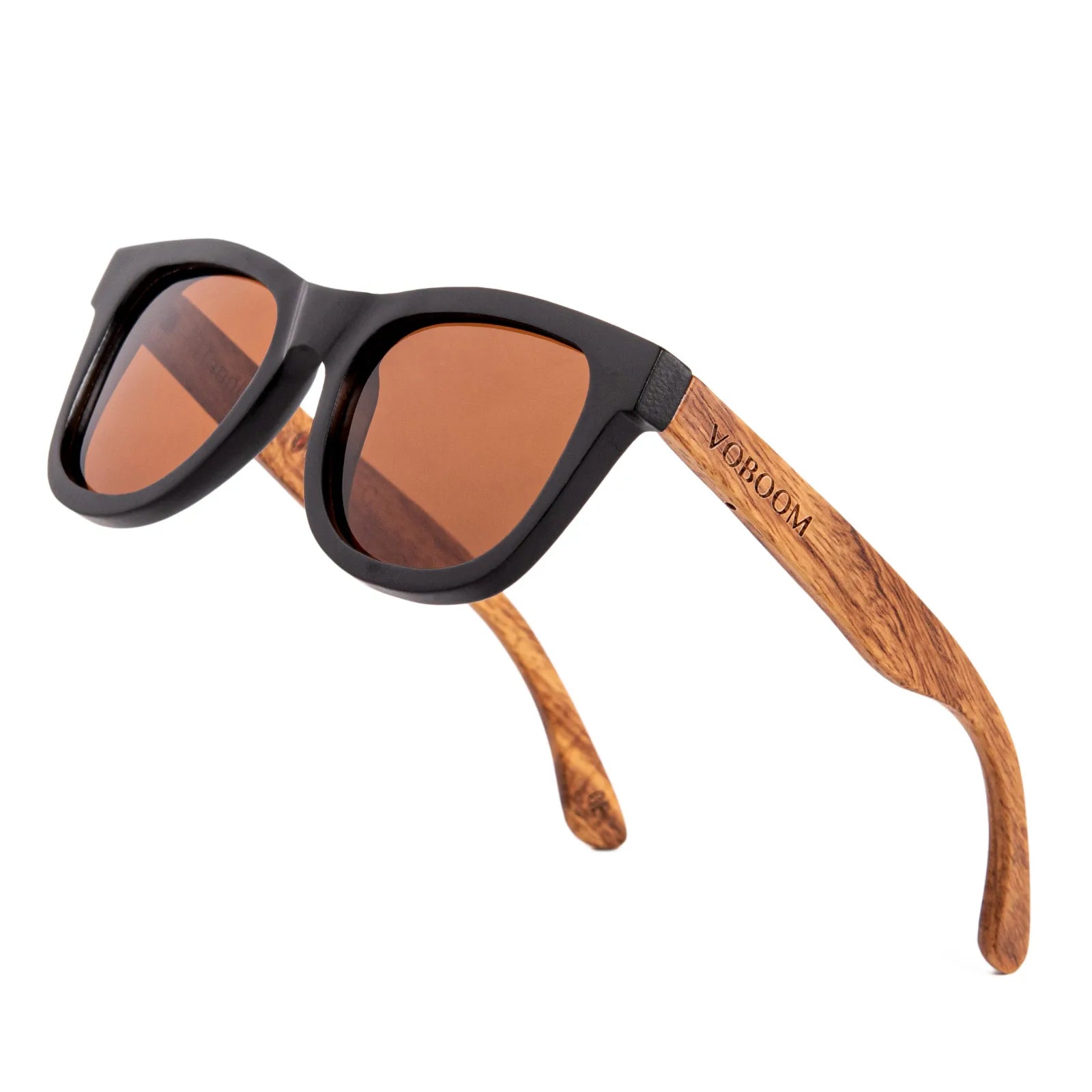 Voboom wooden sunglasses men black frame engraving letter handmade polarized lenses eyewear vv - brown style3