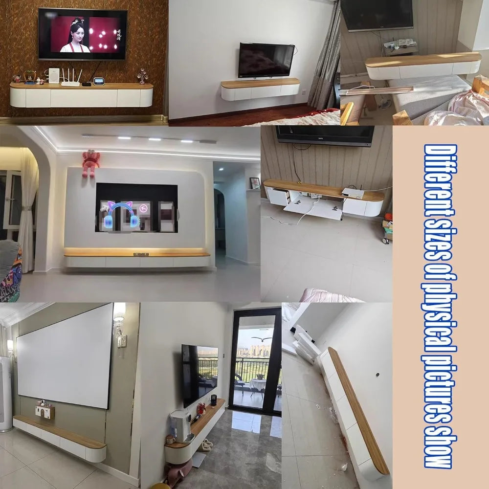 Floating tv stand large shelves wall mounted multi storage compartment tvs media console cabinet bench