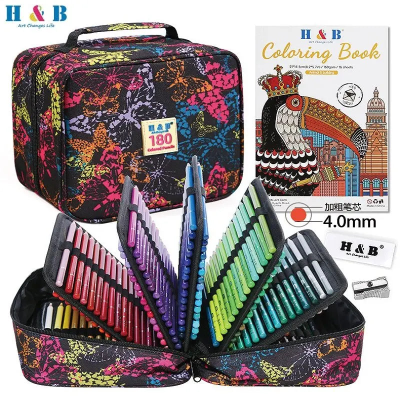 H&b 72/120/180 coloring pencils set with portable stoh&rage bag pro soft core artist supplies gift for drawing lovers