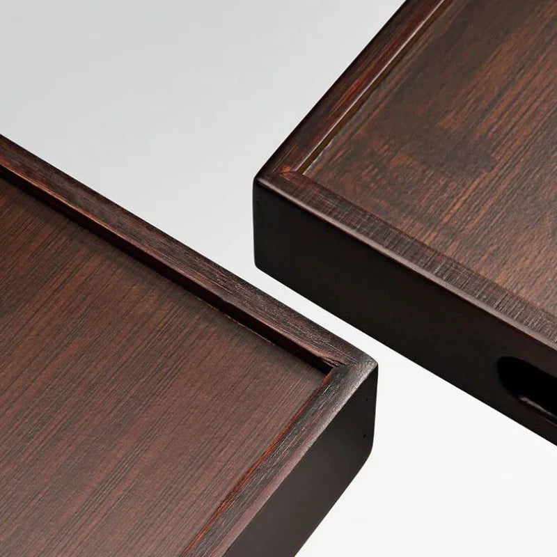 Retro bamboo wooden rectangular storage trays hotel dessert dinner bread fruit food plate with handle home kitchen tray