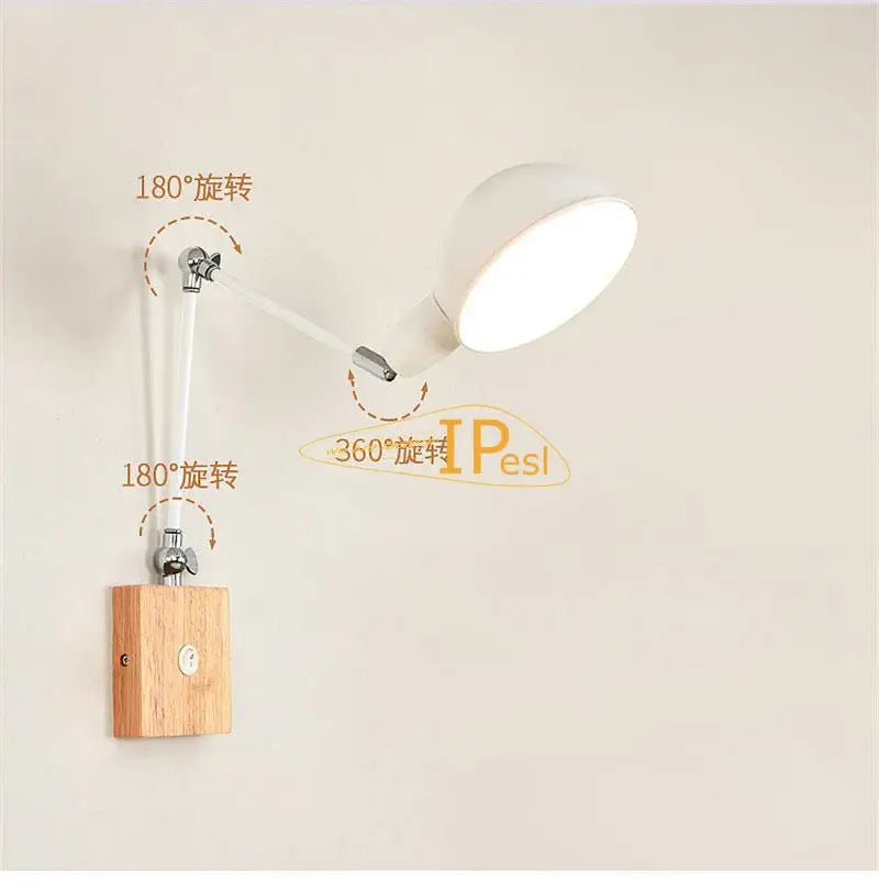 Modern nordic wood wall lamp with switch bedhead bedside lights adjustable bedroom room home decoration e27 110v 220v