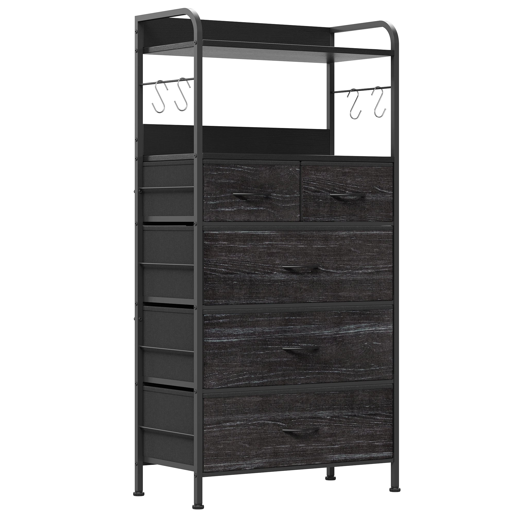 Dresser for bedroom with shelves chest of drawers closet clothes bureau sturdy steel frame wood top fabric