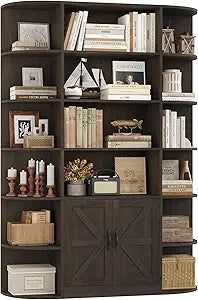 ’6-shelf 75-inch tall bookshelf with storage and 47-inch wide doored bookcase freestanding wooden display shelf’