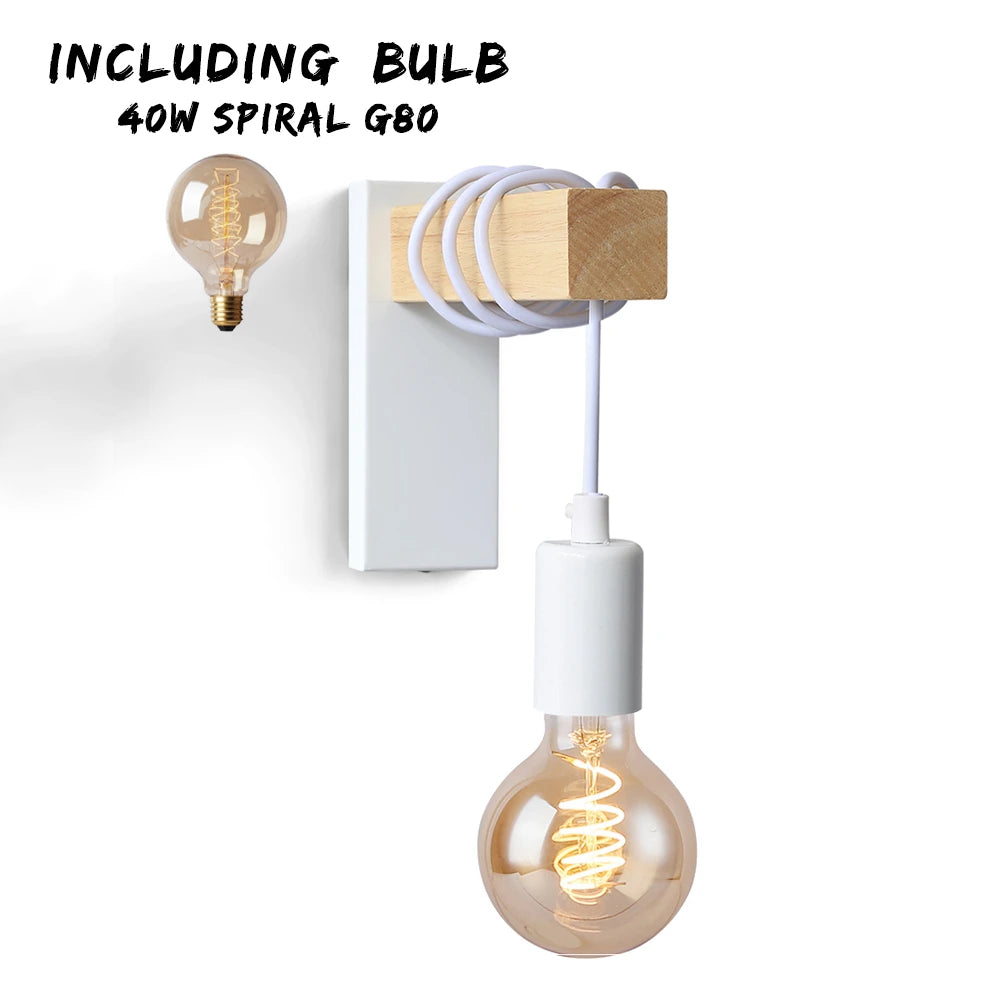 Hemp rope wall lamps 85v-265v garden light retro wooden kinkiety na sciane home decor sconse for living room - 02 white