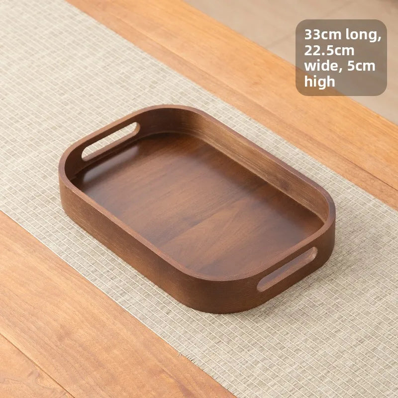 Large size rectangular bamboo wood tea tray display plate walnut color set cup storage handle home use japanese sle